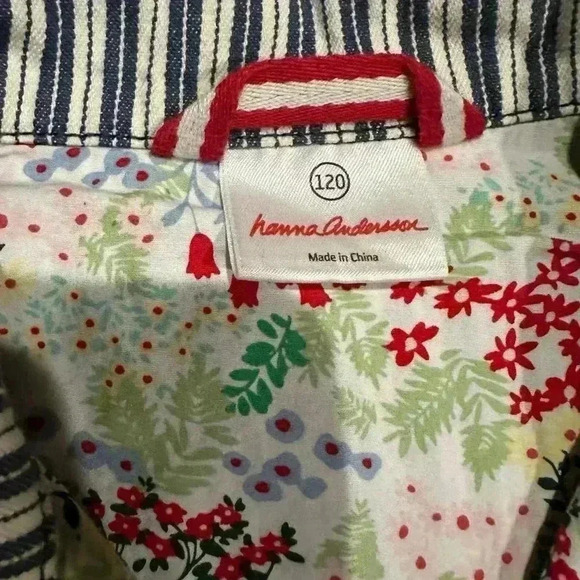 Hanna Andersson Blue Striped Floral Jacket Girls Size 120 / 6-7 - Picture 3 of 3